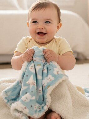 NEW Sherpa Mink Moon Stars Clouds Plush Baby Blanket Lila & Jack Celestial GIFT